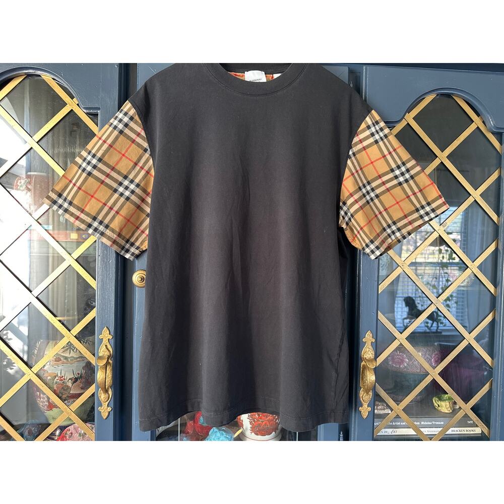 Burberry Serra Nova Check Black Oversized Tee Shirt Large L 8014895 - Picture 10 of 16